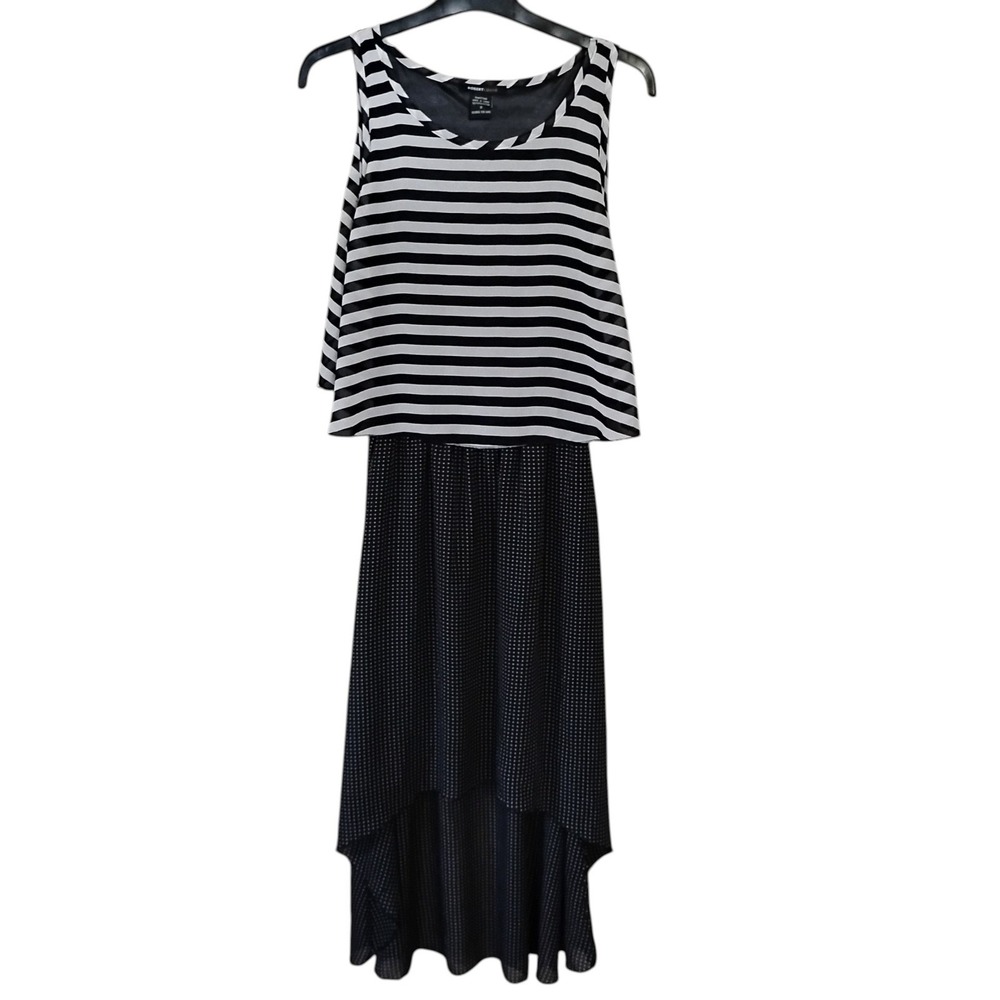 Robert Louis Womens Small Black White Striped Dot High Low Popover Dress